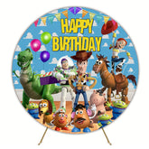 Blue Cloud Toy World Story Round Happy Birthday Backdrop For Boys
